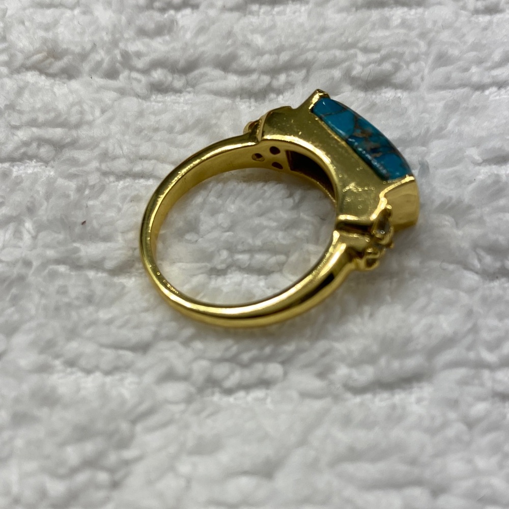 Turquoise and Blue Topaz Gold Ring - Picture 5 of 8